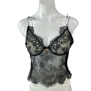 Commense Black Floral Lace Sheer Sleeveless Cami Camisole Crop Tank Top Size XL